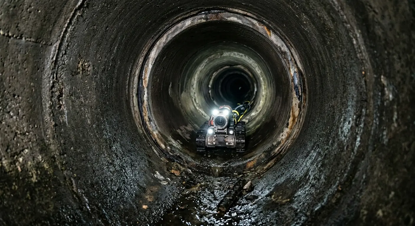 Robotic sewer camera inspecting pipe interior for Sewer Line Cleaning in Montvale